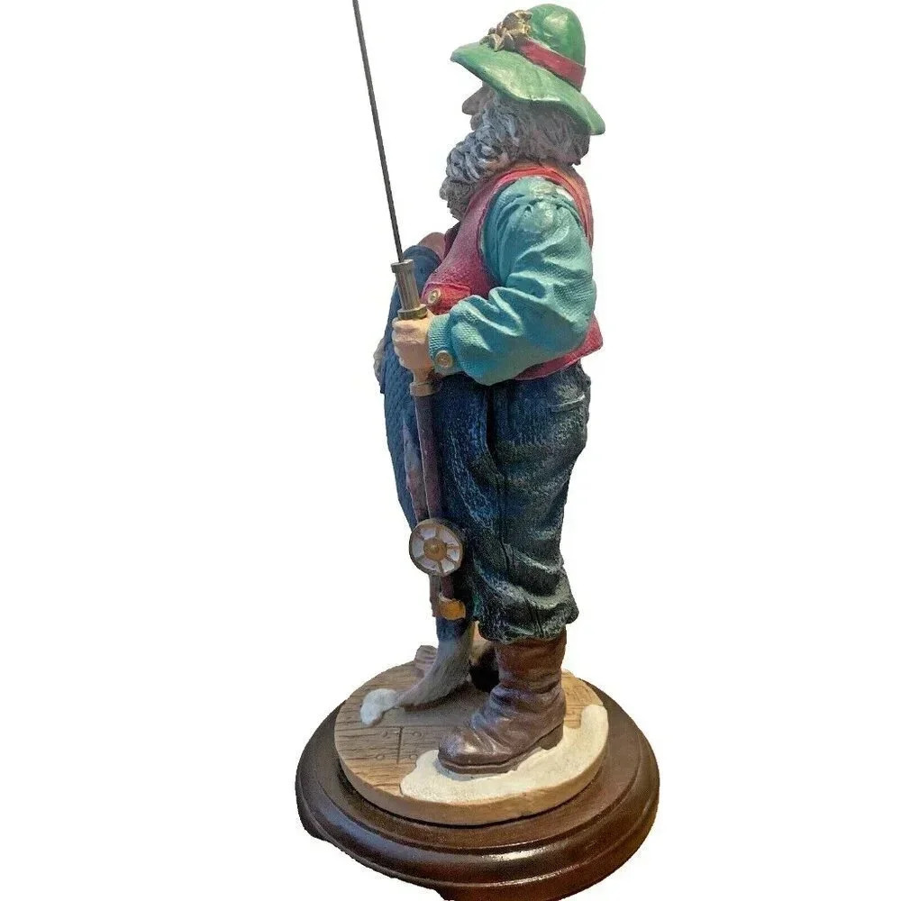 Vintage 1990's Fly Fishing Santa Jaimy 10in Resin Figurine with Big Catch - Picture 9 of 16